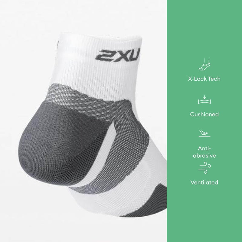 2XU Unisex Vectr Cushion 1/4 Crew Compression Socks - Sports Performance Socks - White/Grey - Size Small (Men's Size 3.5-5.5, Women's Size 5-7) - Image 3